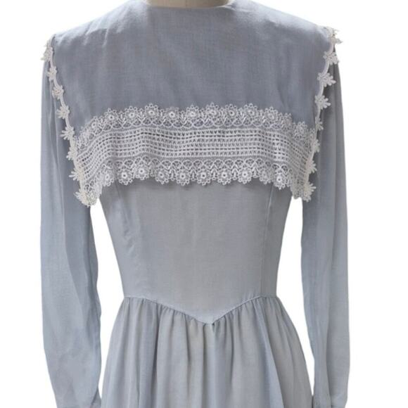 Vtg 70s Gunne Sax Jessica San Francisco Dress Gray Blue White Lace Sz 9 NWOT - Picture 2 of 6